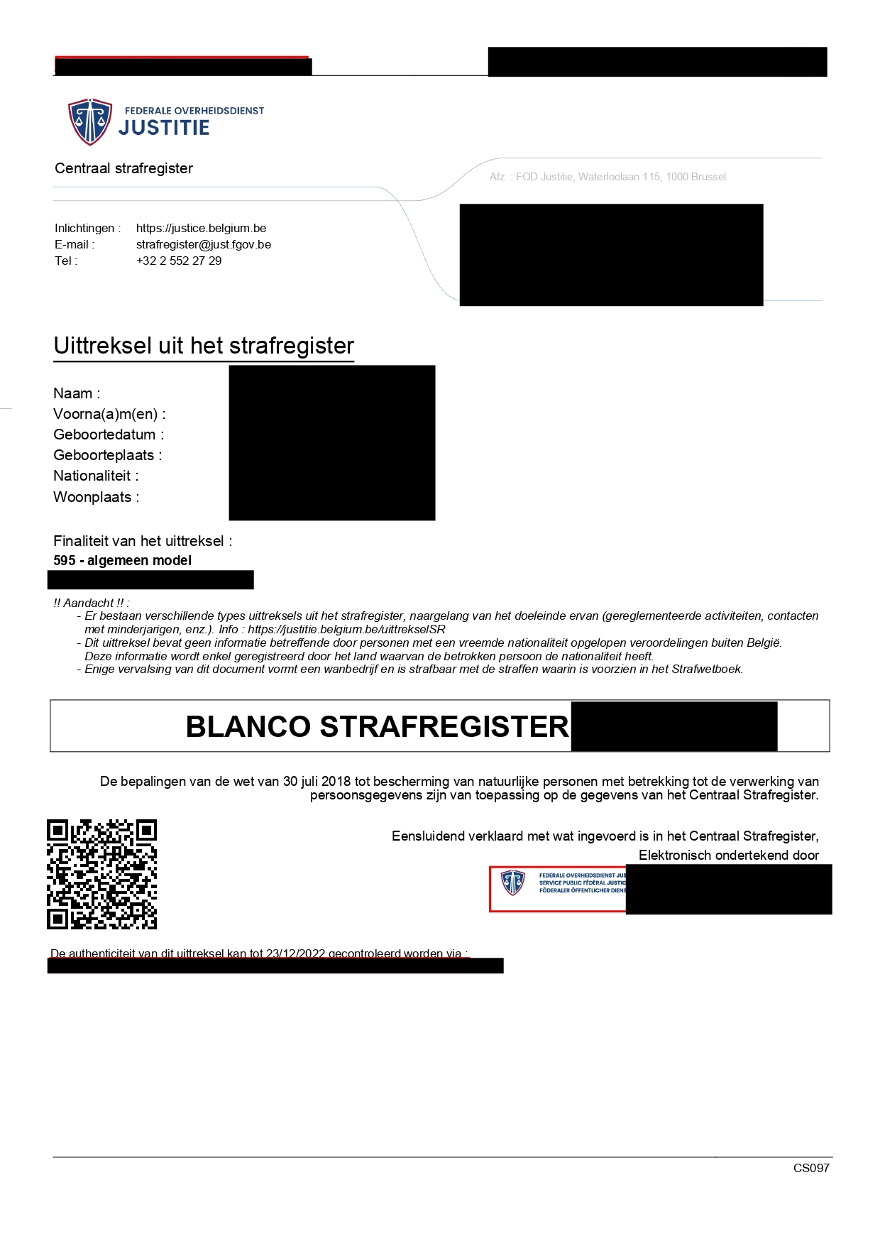Certified Translation of Belgium Criminal Record from Dutch to English
