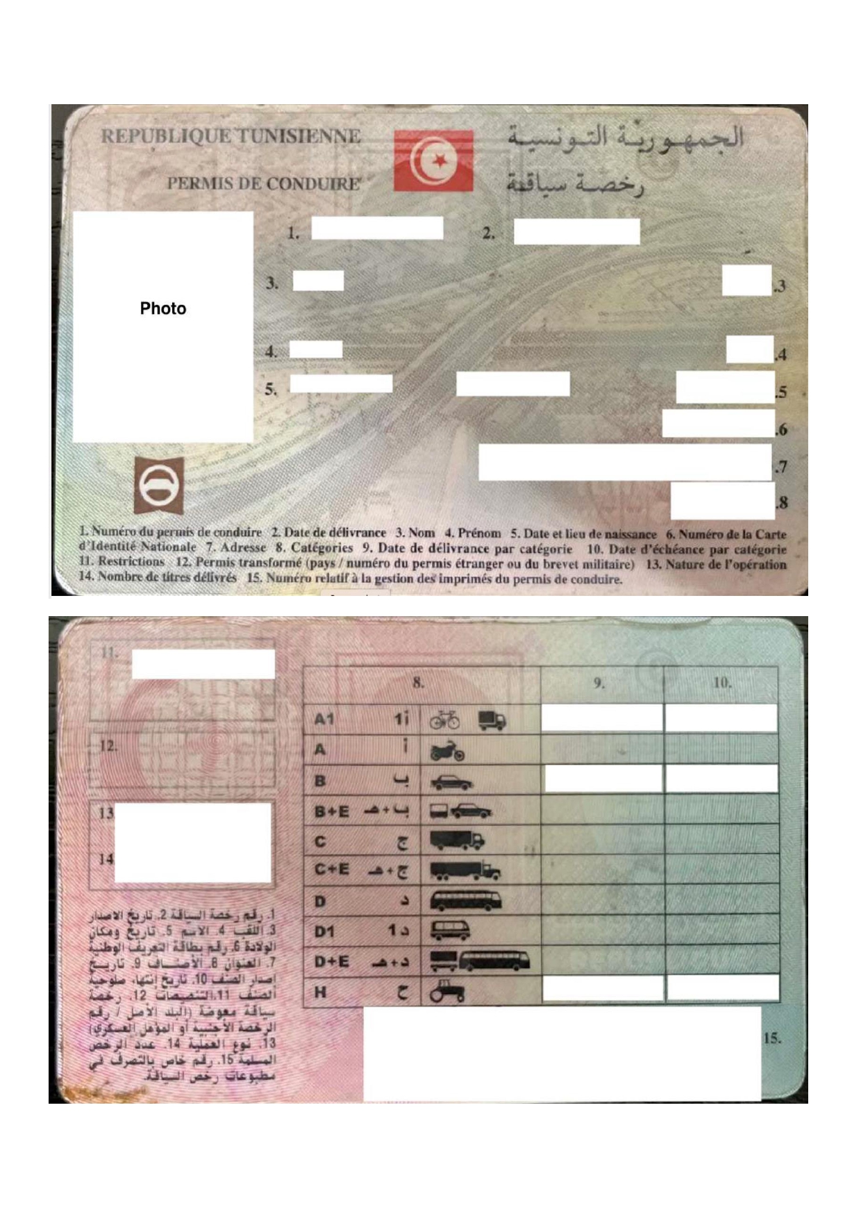 Certified Translation of Tunisian Driver's License from Arabic to English