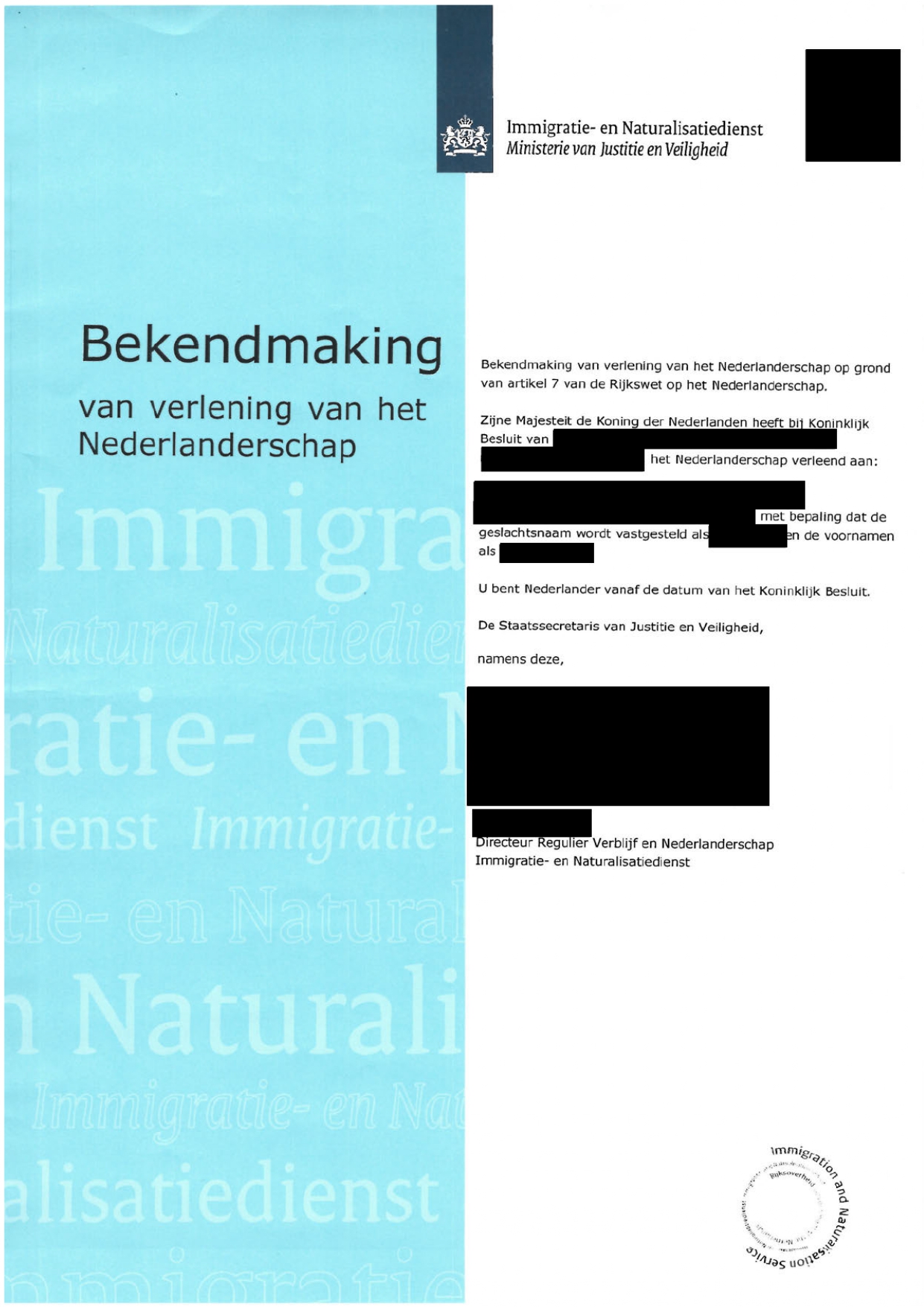 Certified Translation of Netherlands Naturalisation Certificate from Dutch to English