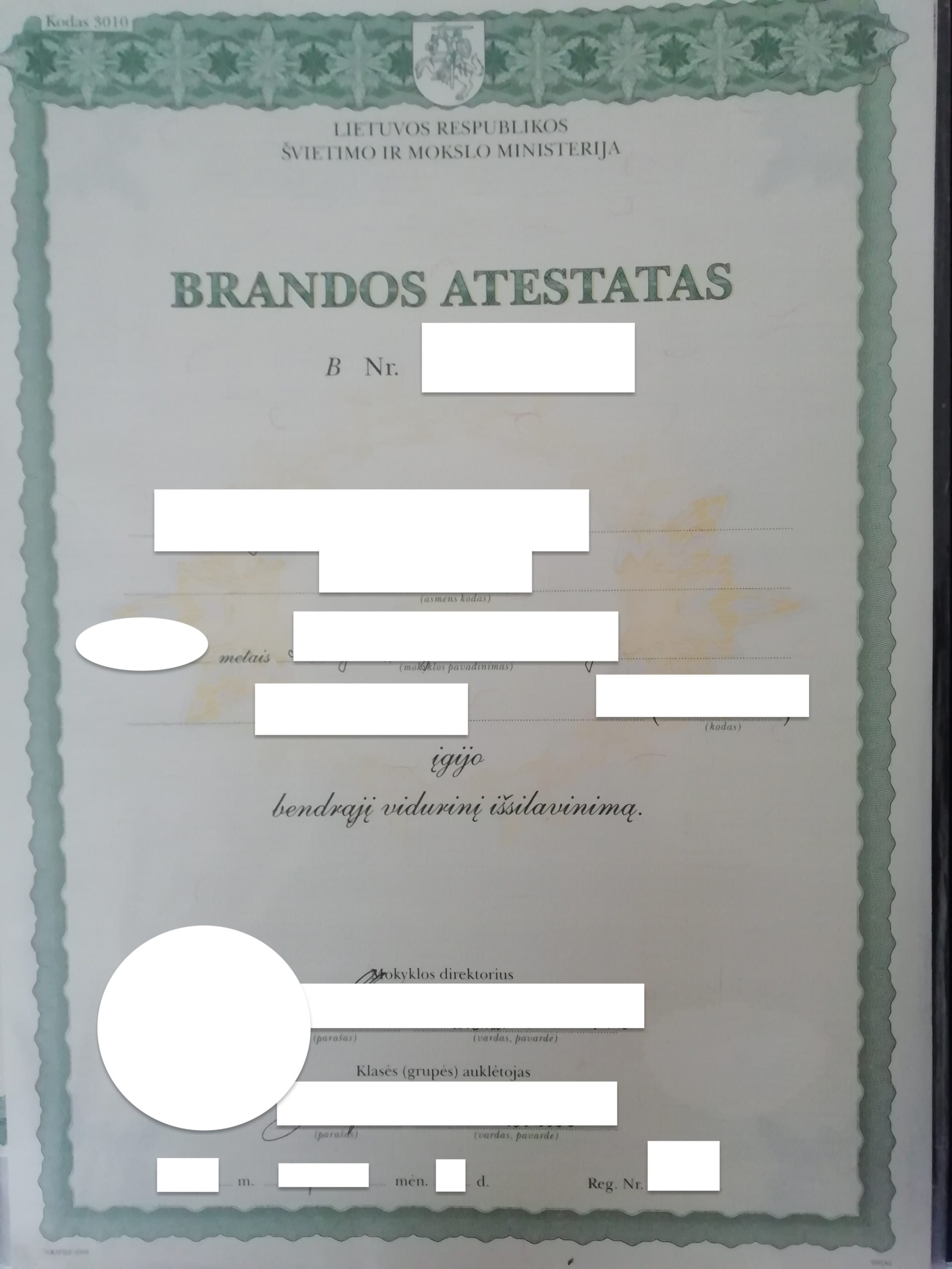 Certified Translation of Lithuanian Maturity Certificate from Lithuanian to English